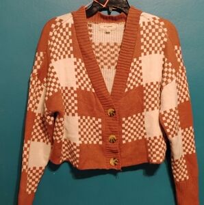 Women's Checkered Sweater - Brown and White